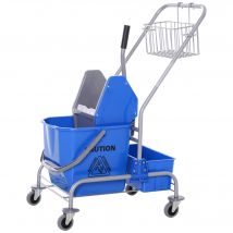 HOMCOM Chariot de Nettoyage, Seau de 25 L, 4 Roues, Plastique, Bleu