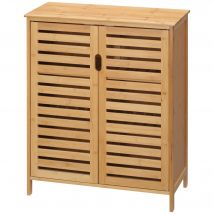 kleankin Meuble de salle de bains, meuble en bambou avec design à lattes pour salle de bains, couloir, petite taille, beaucoup d'espace de stockage, bois naturel