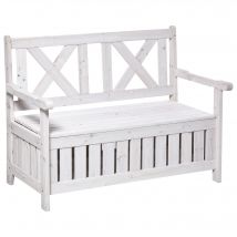 Outsunny Banc de Rangement 2 Places Coffre de Jardin Banc Coffre à Coussins de Siège Rangement Blanc 115 x 61 x 85 cm
