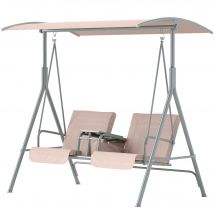 Outsunny Balancelle Hollywood, Balancelle de jardin, Balancelle 2 places avec auvent, 175 x 112 x 165 cm, Beige