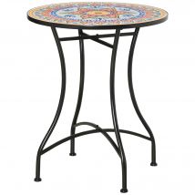 Outsunny Table de Jardin en Mosaïque Ronde Table Bistrot Table d'Appoint avec Plateau en Mosaïque de Céramique et Métal Rouge+Bleu+Blanc Ø60 cm