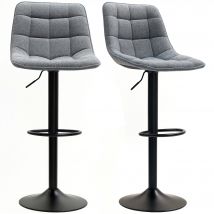 HOMCOM Tabouret de bar moderne, lot de 2 tabourets de bar pivotants avec dossier, réglables en hauteur, avec repose-pieds, rembourrés, Gris foncé