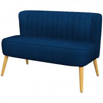 HOMCOM Canapé design rétro 2 places, pieds en bois, 117 cm x 56,5 cm x 77 cm, Bleu