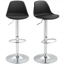 HOMCOM Ensemble de 2 Tabourets de Bar, Chaises de Bar, Chaises Pivotantes avec Dossier, Réglables en Hauteur, Capacité de Charge 120 kg, 42 x 38 x 82-104 cm, Noir