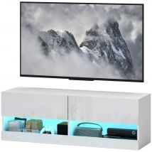 HOMCOM Meuble TV suspendu avec éclairage LED, 16 modes clignotants, Meuble TV mural, Étagères ouvertes, 120 x 35 x 40,5 cm, Blanc