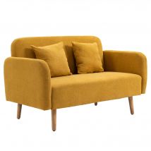 HOMCOM Canapé 2 Places avec 2 Coussins, Canapé Double Rembourré, Canapé en Velours avec Accoudoir, Causeuse pour Salon, Chambre, 130 x 70 x 80 cm, Jaune