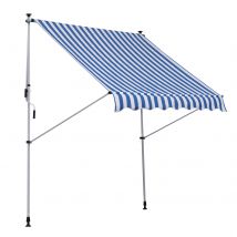 Outsunny Marquise à pince avec manivelle réglable en hauteur Marquise à bras articulés résistante à la saleté, aux intempéries Marquise de balcon de 150 cm de large Marquise de terrasse pour terrasse balcon véranda Bleu+Blanc