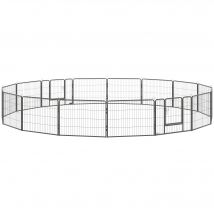 PawHut Enclos d'extérieur pour chiots 16 Segments 60 cm de Hauteur Parc d'activités pour Animaux Clôture Étable pour chiots Parc de jeux Enclos pour chiens à l'extérieur Gris en acier avec 2 Porte Modifiable