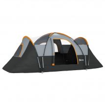 Outsunny Tente de camping pour 5-6 personnes, tente familiale, sac de transport, 4,55x2,2x1,8m, Gris clair/Noir