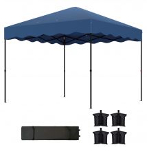 Outsunny Pavillon pop-up 3 x 3 m, tonnelle de jardin réglable en hauteur, avec sac roulant, pour jardin, terrasse, métal, tissu, bleu foncé