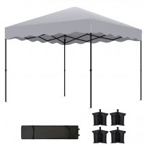 Outsunny Pavillon pliant 3 x 3 m, tente de jardin ajustable en hauteur, avec sac à roulettes, pour jardin, terrasse, en métal, en tissu, gris clair