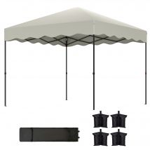 Outsunny Pavillon pop-up 3 x 3 m, Tente de jardin réglable en hauteur, avec sac à roulettes, pour jardin, terrasse, métal, tissu, crème