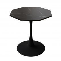 Table basse octogonale moderne,plateau en marbre imprimé avec base en métal, 80×74×73cm, pour salon et cuisine, Noir