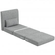HOMCOM Fauteuil chauffeuse pliant 3 en 1 avec coussin, convertible, matelas dépliant pour invités, salon, bureau, gris