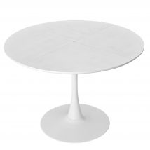 Table à manger ronde moderne, quatre plateaux en patchwork, base en métal, 120×120×75 cm, Blanc