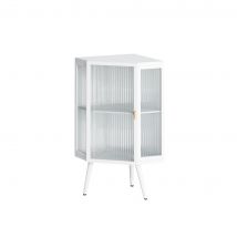 Armoire d'angle avec porte en verre, étagère réglable et design moderne pour salle de bain, salon, chambre, 56,5×42,5×80 cm, Blanc