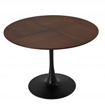 Table à manger ronde moderne, quatre plateaux en patchwork, base en métal, 120×120×75 cm, Brun