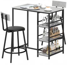HOMCOM Ensemble table de bar avec 2 tabourets et étagères de rangement pour salle à manger, cuisine, gris et noir