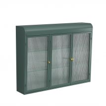 Armoire murale à 3 portes en verre avec design voûté,espace de rangement polyvalent, pour cuisine, salon et salle de bain, 90×20×70 cm,Vert foncé