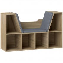 HOMCOM Bibliothèque Banc 2 en 1 Design Contemporain 6 casiers 3 Coussins fournis 102L x 30l x 61H cm Chêne Gris