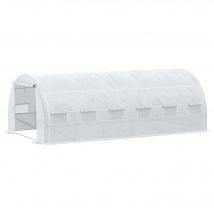 Outsunny Serre de Jardin Serre Tunnel 18 m² dim. 6L x 3l x 2H m - 12 fenêtres, Porte zippée Enroulable  Blanc