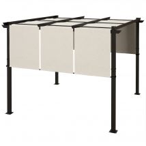 Outsunny Pergola avec 3 toiles coulissantes 3 x 3 m structure acier toile polyester haute densité 180g/㎡ beige