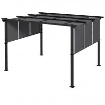 Outsunny Pergola avec 3 toiles coulissantes 3,5 x 3 x 2,35 m structure acier noir toile polyester gris foncé