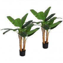 HOMCOM Lot de 2 plantes artificielles intérieurs 120 cm bananiers en pot décoration pour maison, bureau, salon, chambre