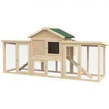 PawHut Poulailler clapier modèle chalet multi-équipé : rampes, nichoirs, plateau, en bois massif 204 x 85 x 93 cm bois naturel