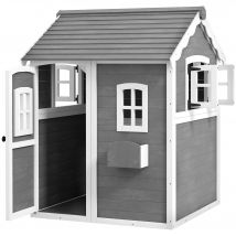 Outsunny Kinderspielhaus aus Holz Spielhaus Outdoor mit Tür, Fenster und Pflanzkasten, Kinderhaus, Gartenhaus für Kinder 3-8 Jahre   Aosom