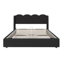Cadre de lit rembourré avec tête de lit ondulée, 140x200 cm, espace de rangement hydraulique, sans matelas, Noir   Aosom France