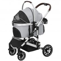 PawHut Chariot pour chiens 3 en 1 Hundebuggy pliable pour chats jusqu'à 10 kg Chariot pour chats avec coussin porte-gobelet Gris clair