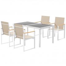 Outsunny Ensemble de salle à manger 5 pièces, table extérieure en verre trempé, 4 chaises, résistant aux intempéries, cadre en acier, mobilier de terrasse, multicolore