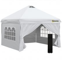 Outsunny Tonnelle tente de jardin barnum 3x3 m avec 4 parois latérales amovibles, fenêtres, sac de transport à roulettes - blanc