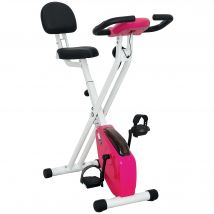 HOMCOM Vélo d'appartement pliable vélo de fitness 8 niveaux de résistance magnétique Dossier selle réglable écran LCD capteur fréquence cardiaque rose