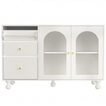 Buffet moderne, Carré buffet avec porte en verre et porte-serviettes, pour salle à manger et cuisine, 120×40×75,5 cm, Blanc   Aosom France