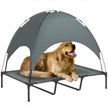 PawHut Lit pour chien chat sur pieds grand confort velum anti-UV tissu oxford micro-perforé + parasol + sac de transport inclus gris noir