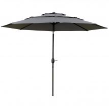 Outsunny Parasol de jardin extérieur parasol inclinable Ø 2,85 x 2,5 m avec manivelle, 2 évents, toile 180 g/m², Anti-UV, gris