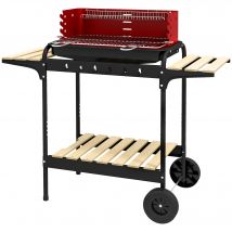 Outsunny Barbecue à charbon BBQ grill sur pied avec gril réglable 2 roues et 3 étagères récupérateur de cendres rouge