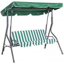 Outsunny Balancelle de jardin 3 places, balançoire extérieure toit inclinaison réglable, motif à rayures 1,7 x 1,1 x 1,53 m vert
