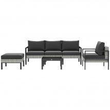 Outsunny Salon de jardin extérieur 5 personnes, salon de balcon en résine tressée avec fauteuils, pouf et table basse gris clair