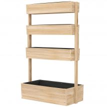 Outsunny Jardinière surélevée en bois avec 4 étages, escalier de fleurs avec doublure, trous de drainage bois naturel
