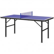 SPORTNOW Mini table de ping pong 153x76cm avec plateau traité UV, pieds réglables, filet et 5 pieds, bleu