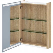 HOMCOM Armoire murale meuble salle de bain avec miroir, éclairage LED et étagères en verre réglables 50x12,5x70cm, bois naturel