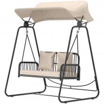 Outsunny Balancelle Hollywood en rotin 2 places avec auvent coussin jusqu'à 240 kg 149 x 121 x 180 cm Kaki