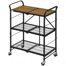 HOMCOM Chariot de Cuisine au Design Industriel, avec 3 Étagères, Chariot Polyvalent, Chariot de Service, 4 Roues, pliable, Marron + Noir