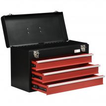 DURHAND Caisse à Outils en Acier avec 3 Tiroirs et Plateau Supérieur, 51x22x32 cm, Rouge et Noir
