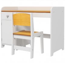 ZONEKIZ Banc d'École et Chaise pour Enfants de 3-6 Ans avec Tiroir et Casier en Bois Blanc