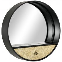 HOMCOM Miroir Mural Rond de Ø61cm avec Tiroir et Cadre en Métal Noir