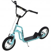 HOMCOM Trottinette Enfant Guidon Réglable Scooter Patinette Ville Enfant Rouleau Kickboard avec Pneus Gonflables 12 Pouces à partir de 5 Ans Bleu 120 x 58 x 75-80 cm
